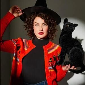 Modcloth Witches Candy Fair Isle Sweater Cardigan Cat Halloween Novelty Size XL